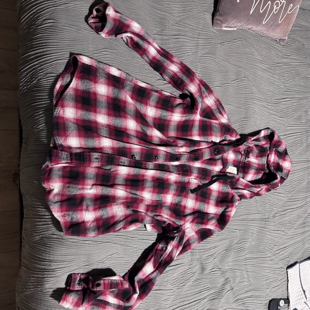 American Eagle Outfitters Burgundy and Black Plaid Shirt